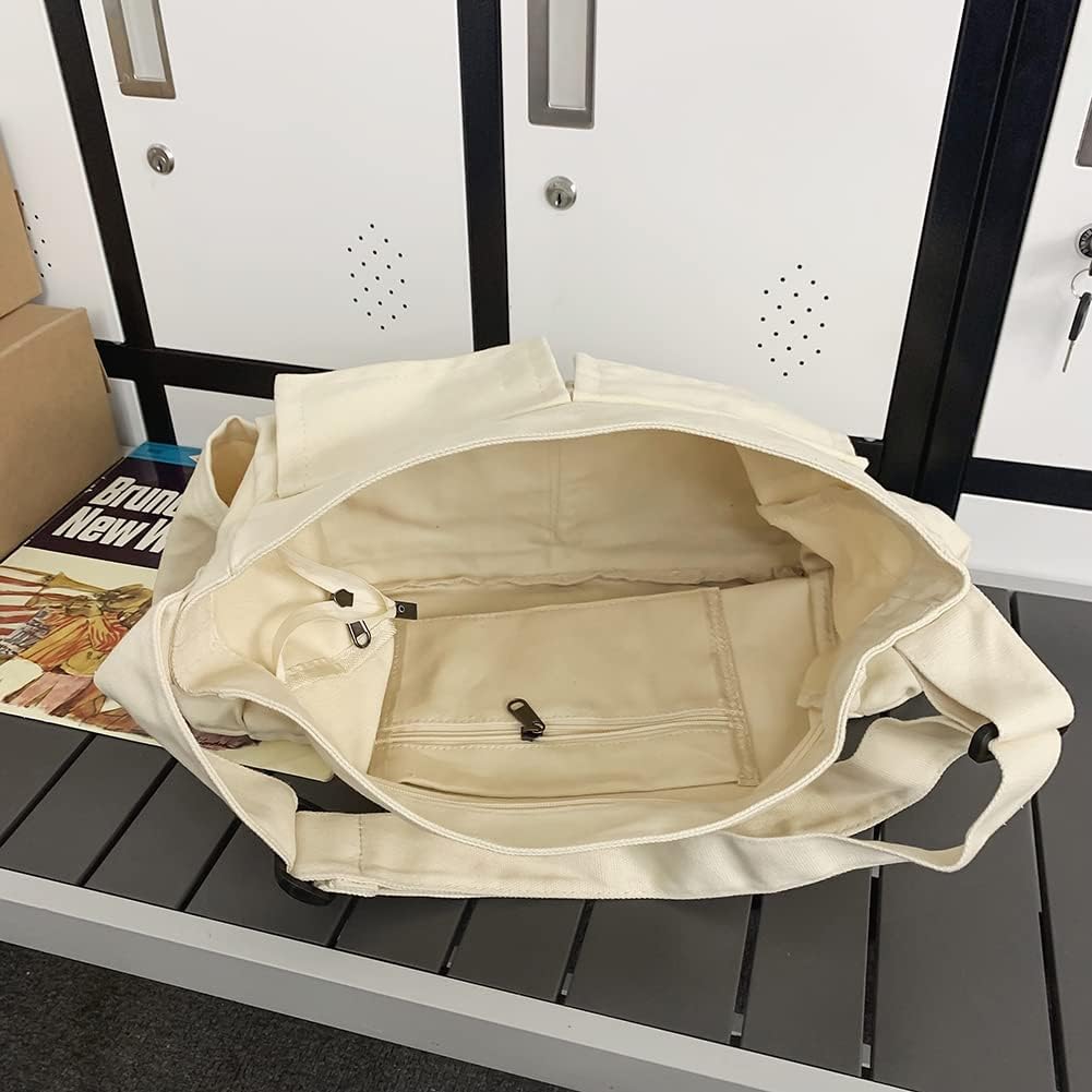 Stijlvolle groene unisex canvas crossbody tas, ruim en veelzijdig.