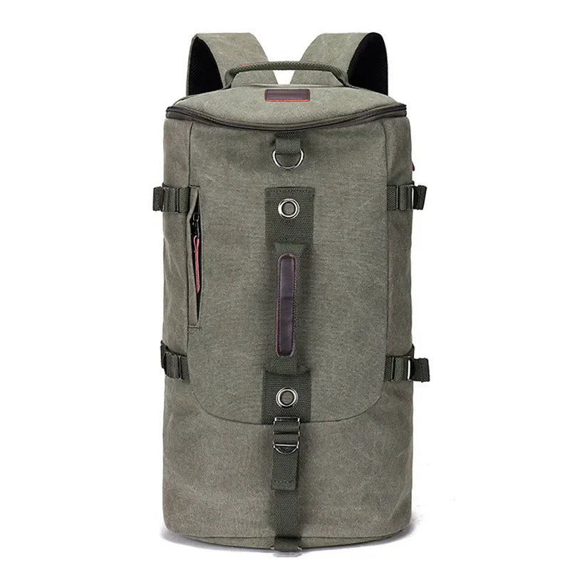 Veelzijdige unisex canvas rugzak, grote capaciteit, geschikt als reisrugzak of voor school/werk.