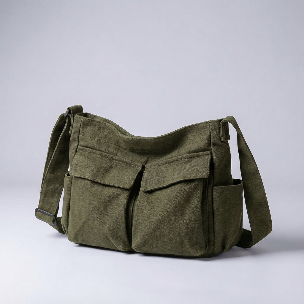 Packlite organiser tas: lichtgewicht canvas schoudertas met multi-vakken voor efficiënte opslag van al je spullen.