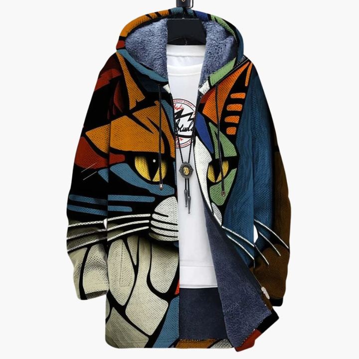 Stijlvol unisex hoodie vest met unieke kattenprint. Comfortabel met lange mouwen, perfect voor herfst en winter.