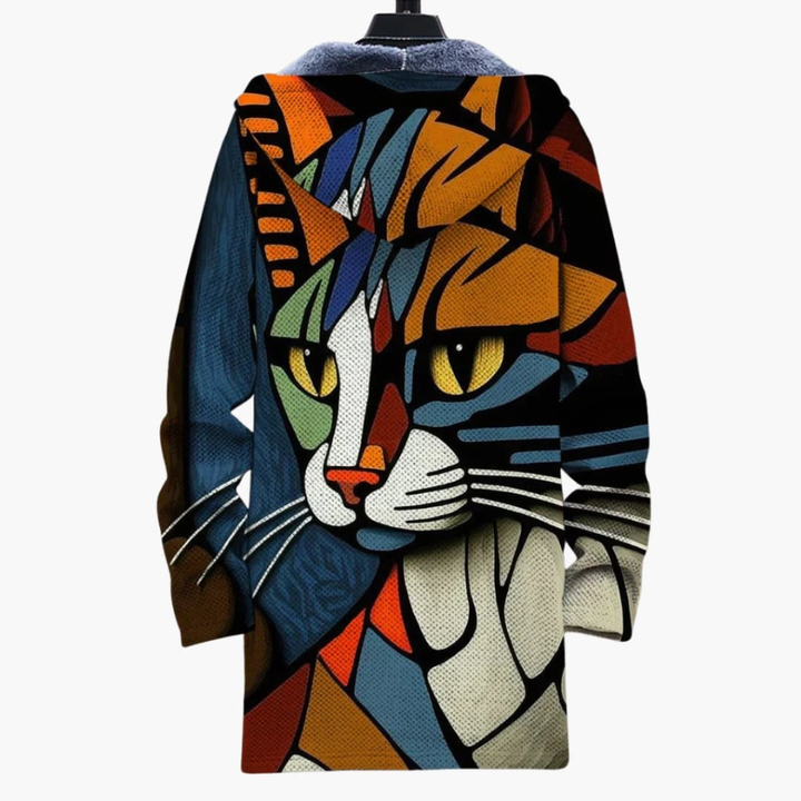 Casual unisex vest met ritssluiting, lange mouwen en opvallende kattenprint. Trendy dierenthema hoodie.