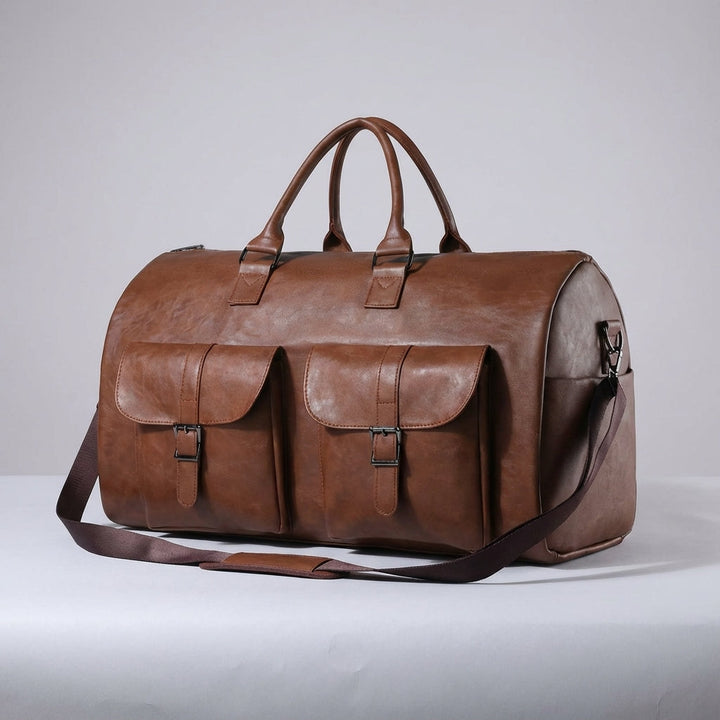 Bruine kreukvrije Carrylux weekender reistas met ruim schoenenvak, perfect voor weekendtrips.