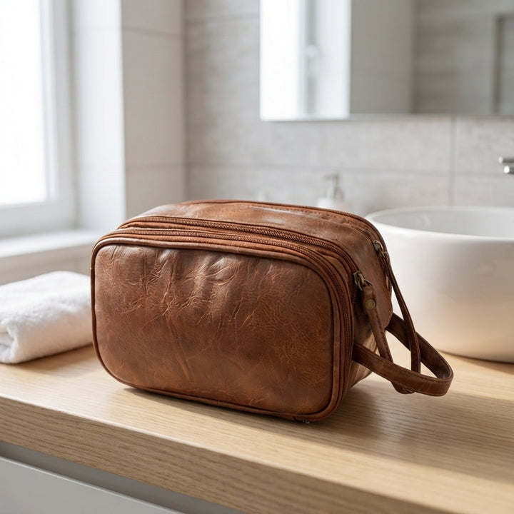 Unisex Carryne reistoilettas met handige vakken, ideaal voor organisatie van toiletartikelen. Compact en waterbestendig.