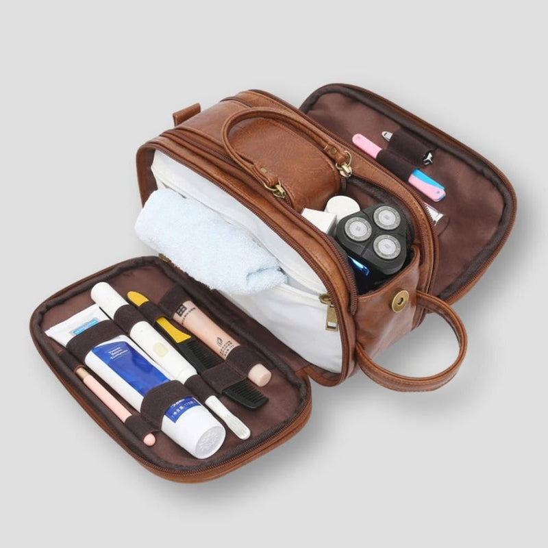 Carryne toilettas: compact design met diverse opbergvakken, ideaal voor georganiseerd reizen. Waterbestendig en unisex.