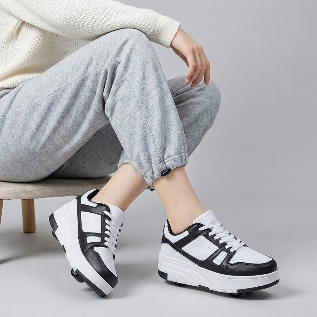 Witte casual sportschoenen met uitneembare wieltjes voor kinderen; perfect voor rolschaatsen, sport en dagelijks gebruik.