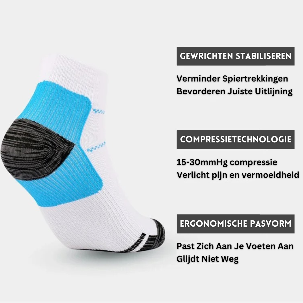 Comfortabele unisex compressiesokken, ideaal voor werk of dagelijks gebruik, ter verbetering van de bloedcirculatie.