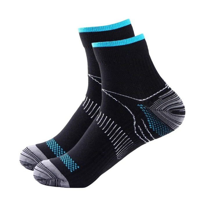 Stijlvolle unisex compressiesokken bieden ondersteuning en comfort voor heren en dames, perfect voor sport en werk.