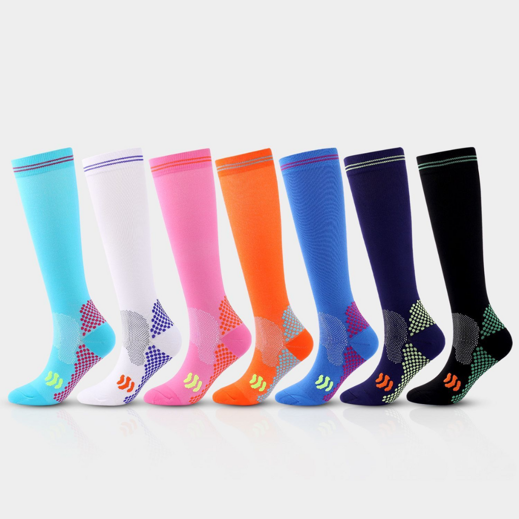 Unisex compressiesokken voor dagelijkse beenondersteuning en comfort, ideaal voor sport & werk.