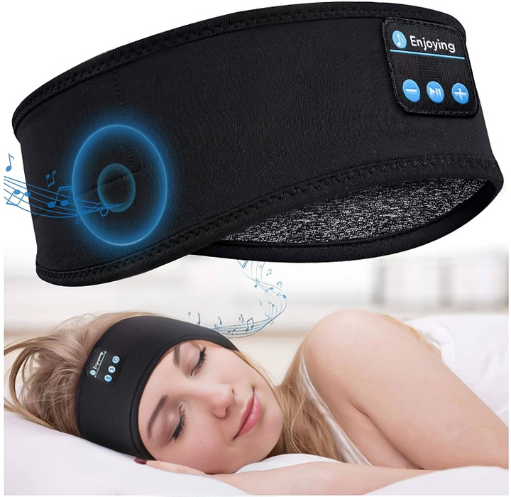 Unisex draadloze slaapkoptelefoon en oogmasker in donkergrijs, ideaal voor diepe slaap en rust.