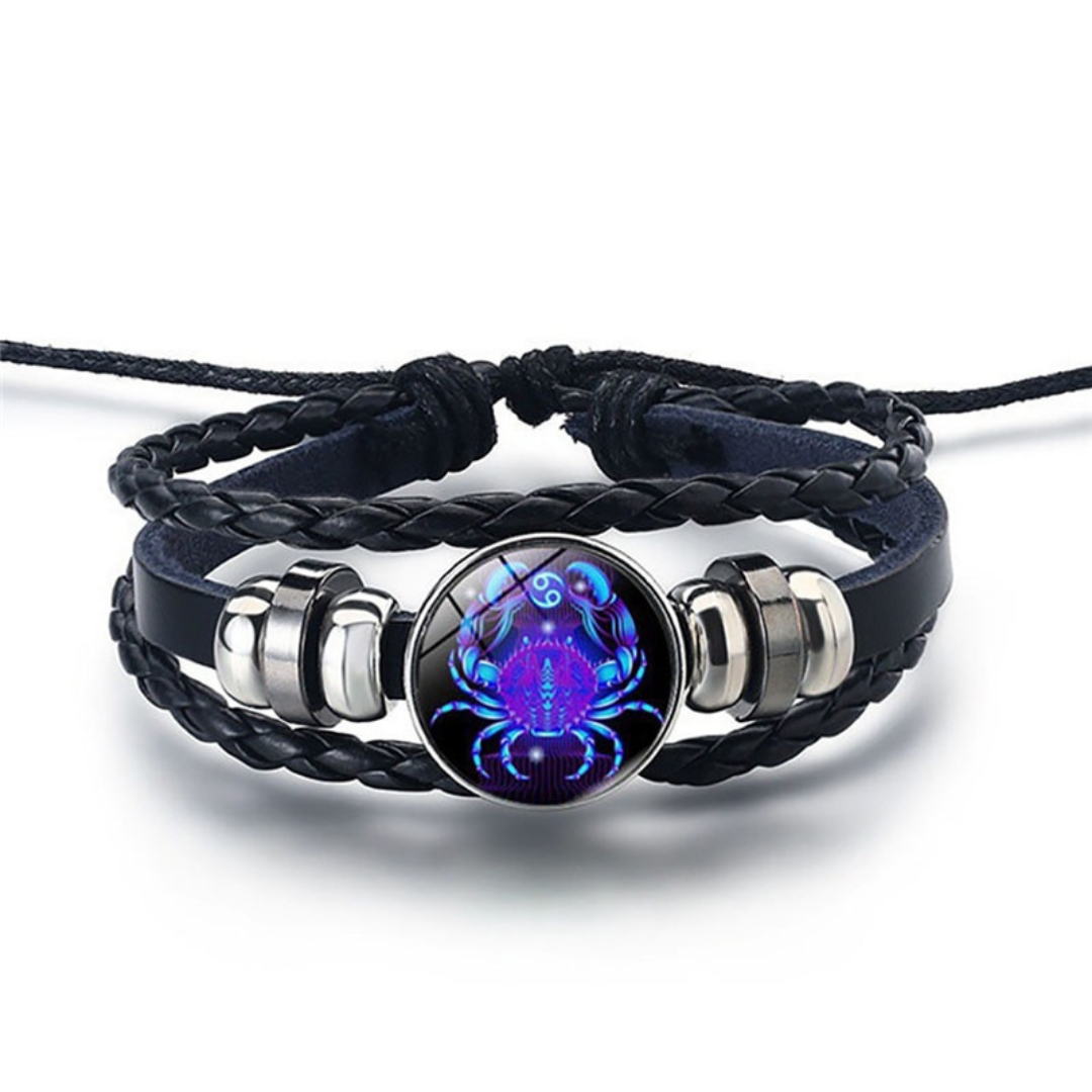 Leren unisex armband met Lapis Lazuli en Sodaliet stenen, ideaal als horoscoop cadeau.