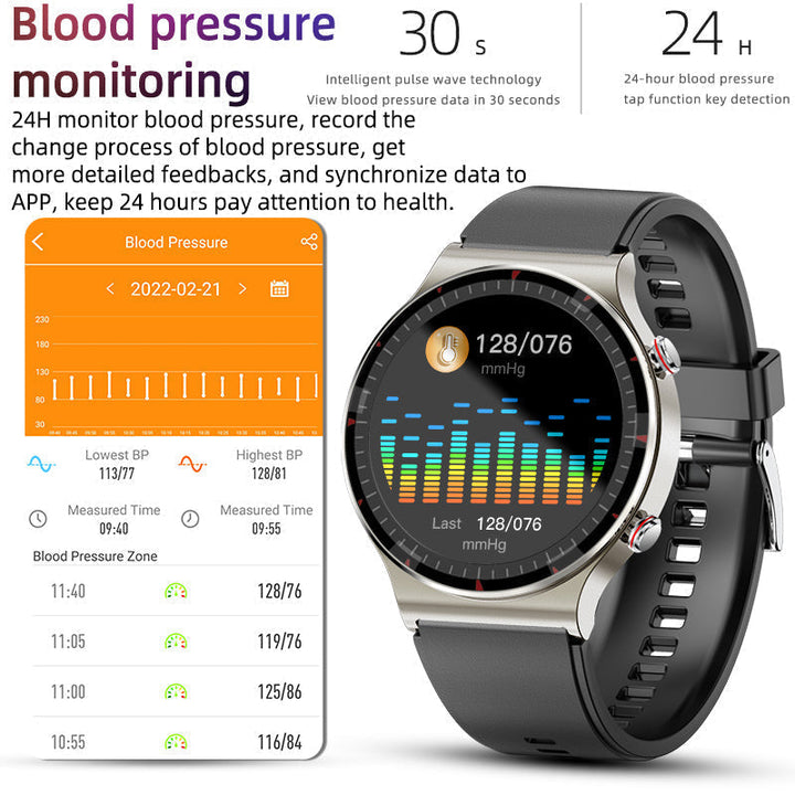 Unisex EKG smartwatch met 512Hz precisie voor hartslag & SpO2 monitoring. Digitale gezondheids tracker.