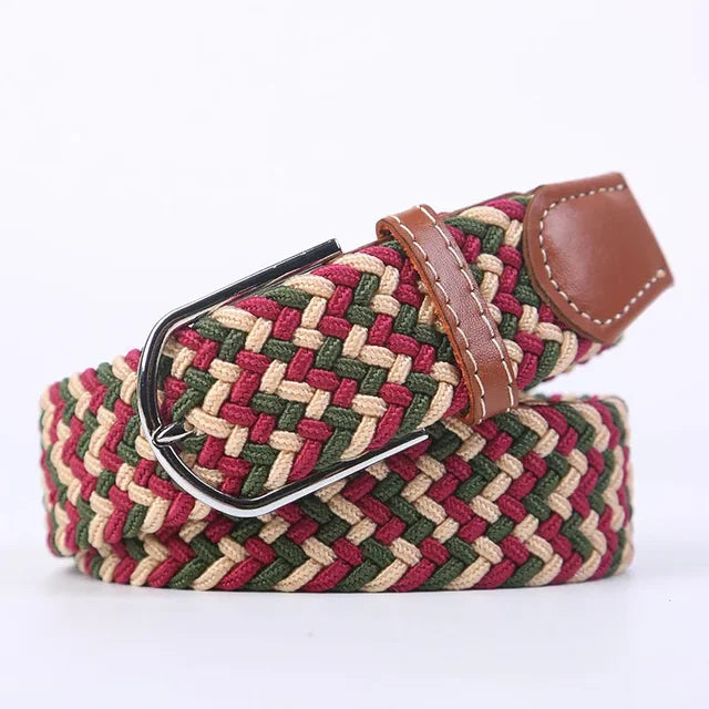Modieuze dames elastische riem, faux leer details, met een chique gesp.