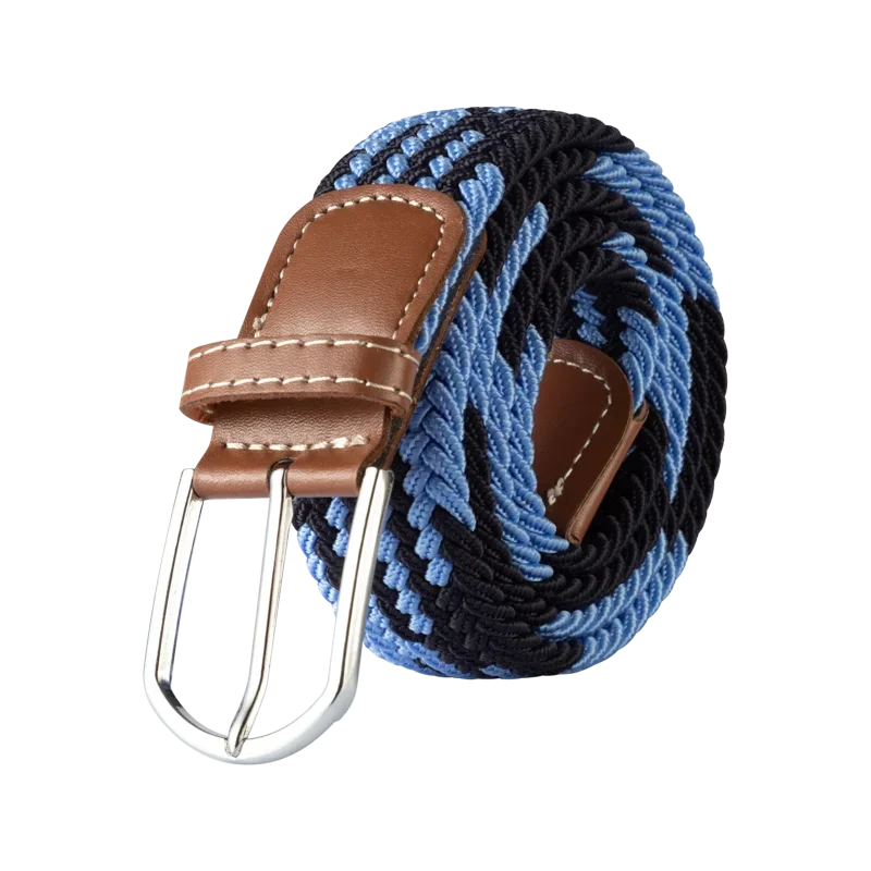 Modieuze unisex golf riem, elastisch met faux leren accenten en stevige gesp.