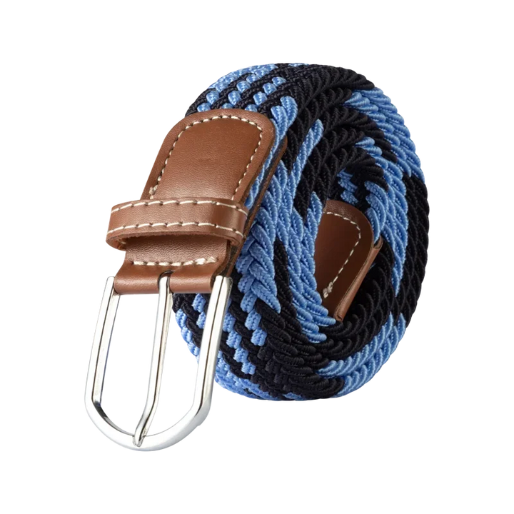 Modieuze unisex golf riem, elastisch met faux leren accenten en stevige gesp.