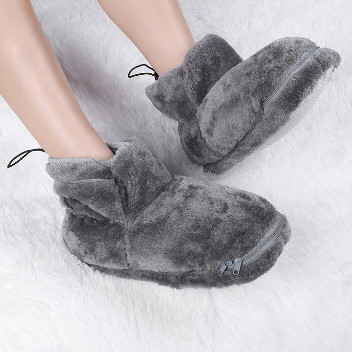 Unisex elektrische USB pantoffels met pluche voering voor warme voeten; ideaal tegen koude wintervoeten en voor comfort.