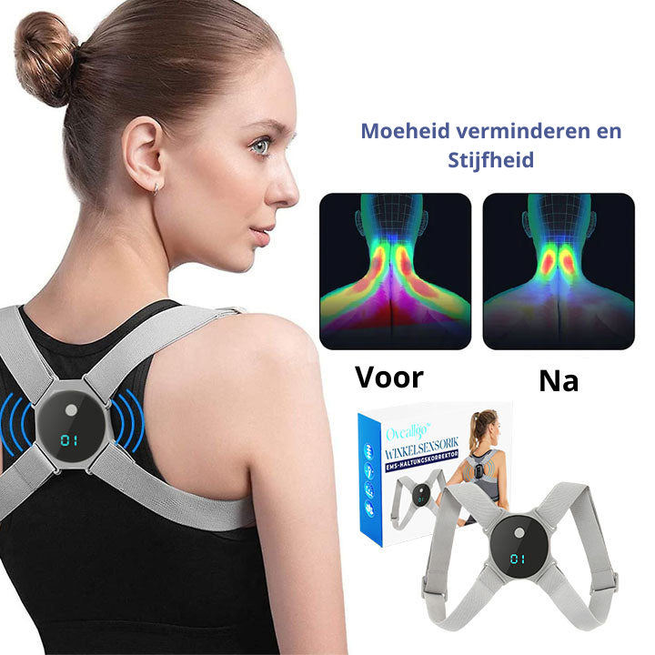 Actieve EMS houdingscorrector PosturePro vermindert rug- en nekpijn. Bevordert een ergonomische en gezonde houding.