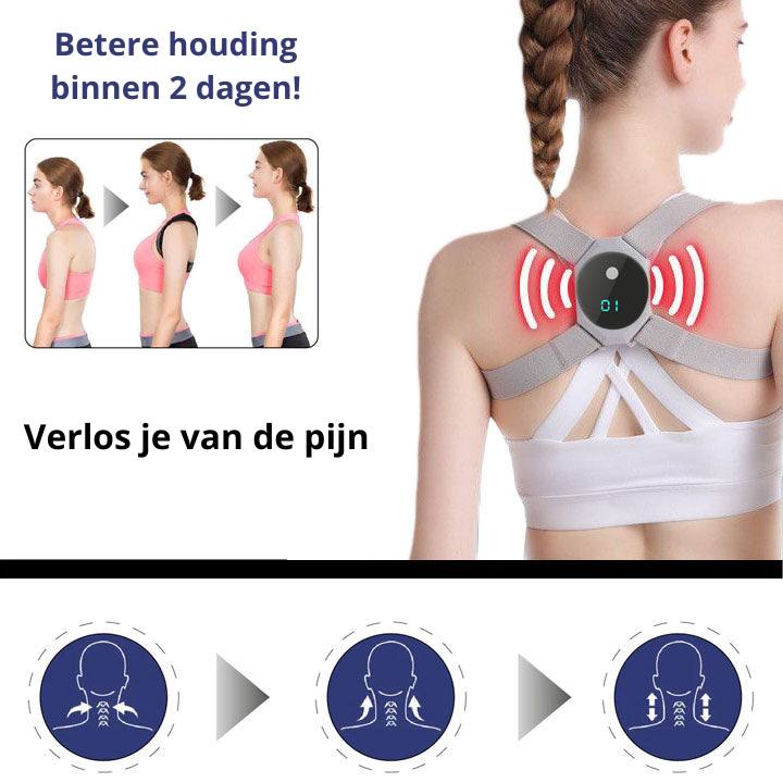Comfortabele unisex PosturePro EMS houdingscorrector. Ergonomisch ontwerp voor actieve houdingscorrectie en welzijn.