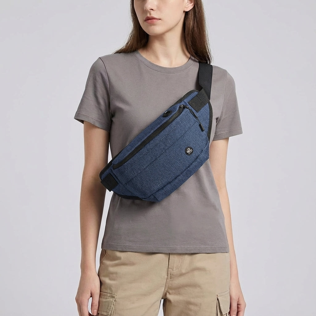 Compacte FlexSling reis sling tas van waterafstotend nylon. Meerdere vakken voor al je benodigdheden onderweg, unisex model.