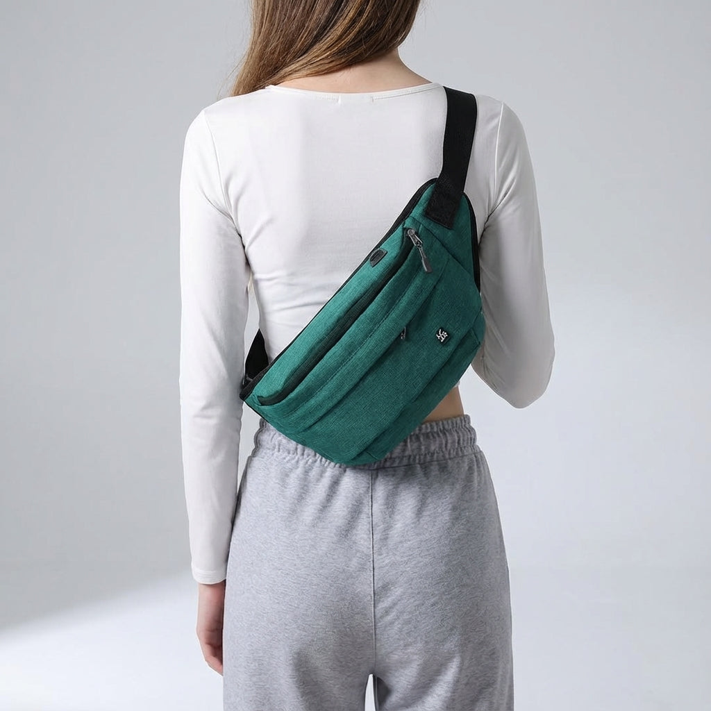 Veelzijdige FlexSling heuptas of schoudertas van waterafstotend nylon. Ideaal voor reizen en dagelijks gebruik met multi-vakken.