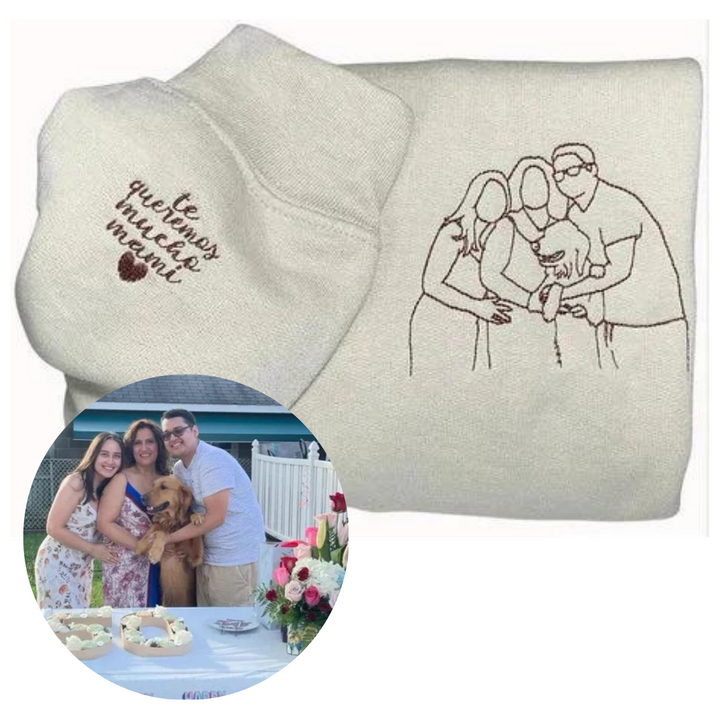 Gepersonaliseerde unisex kleding: T-shirt, hoodie of sweatshirt met geborduurde foto. Maak een stijlvol uniek cadeau.