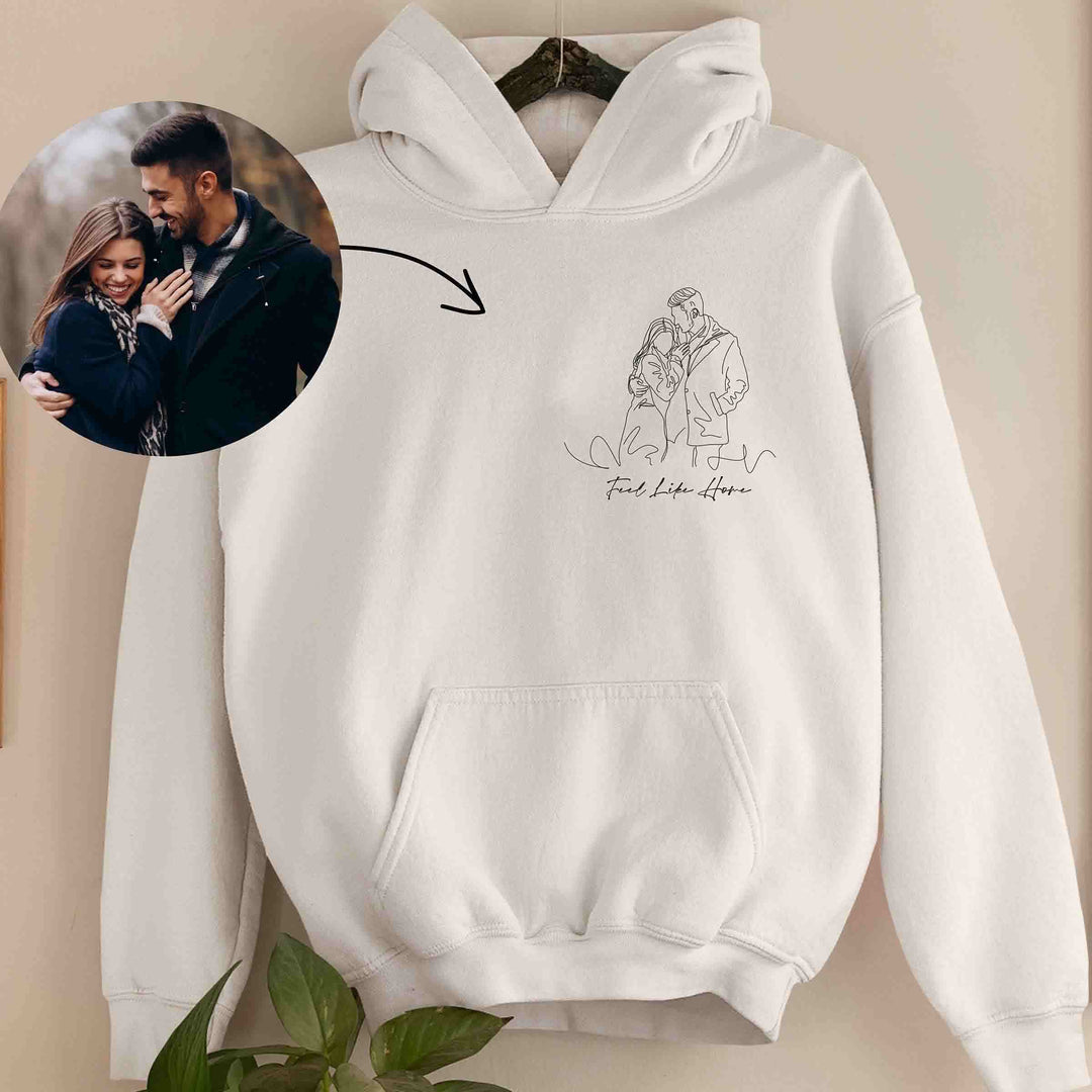 Unisex gepersonaliseerde hoodie met foto borduurwerk, perfect als uniek herinneringskledingstuk.