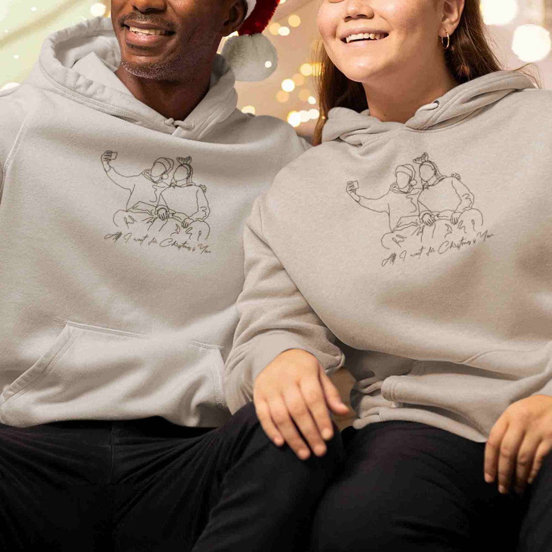 Persoonlijke unisex hoodie met fotoborduurwerk; ideaal verjaardagscadeau of Valentijnscadeau voor hem/haar.