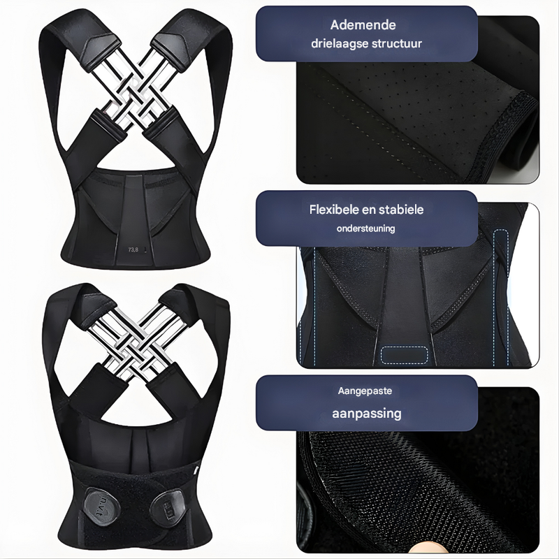 Comfortabele unisex houding corrector die de rug ondersteunt, rugpijn vermindert en zelfvertrouwen verhoogt.