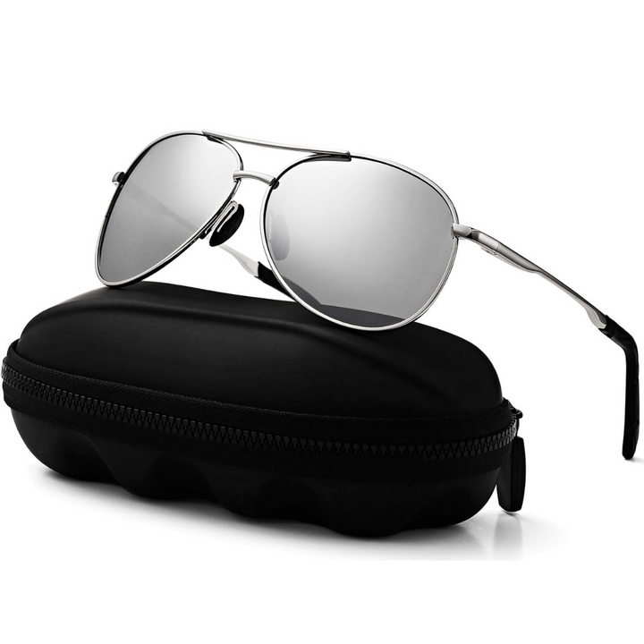 Unisex Joey aviator zonnebril met gepolariseerde glazen, UV400 bescherming. Stijlvol metaal montuur.