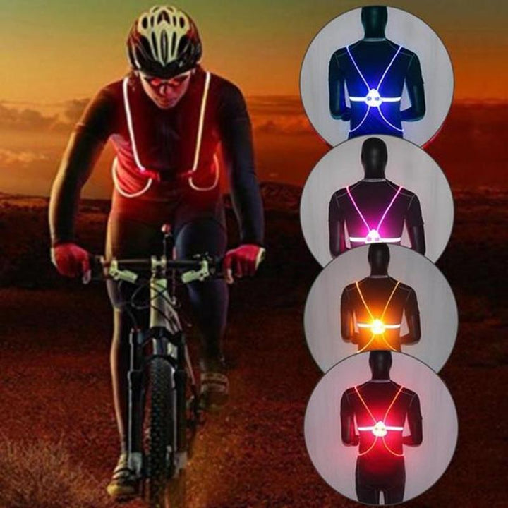 Reflecterend LED vest met felle knipperlichten voor optimale nachtzichtbaarheid en veiligheid bij sport.