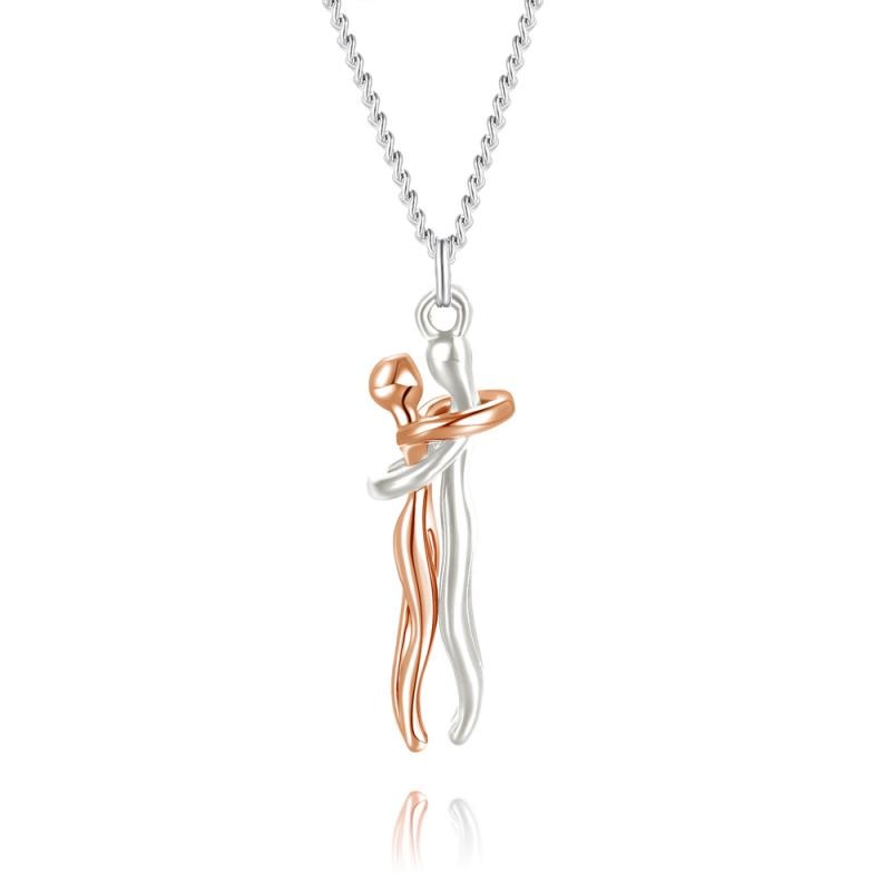 Minimalistische RVS knuffelketting, symboliseert liefde en verbinding, ideaal cadeau voor elke gelegenheid.