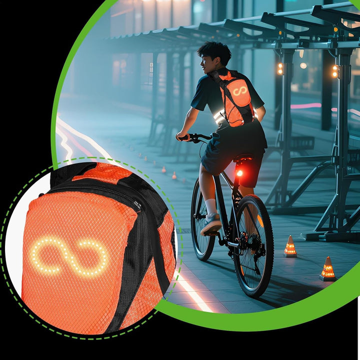 Waterdichte reflecterende LED motorfietsrugzak, ideaal als fietsaccessoire of scooterrugzak.