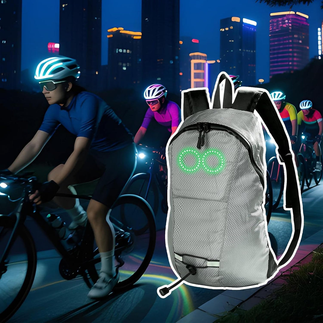 Zwarte LED reisrugzak, waterdicht en lichtgevend, vergroot zichtbaarheid tijdens avonturen en nachtleven.