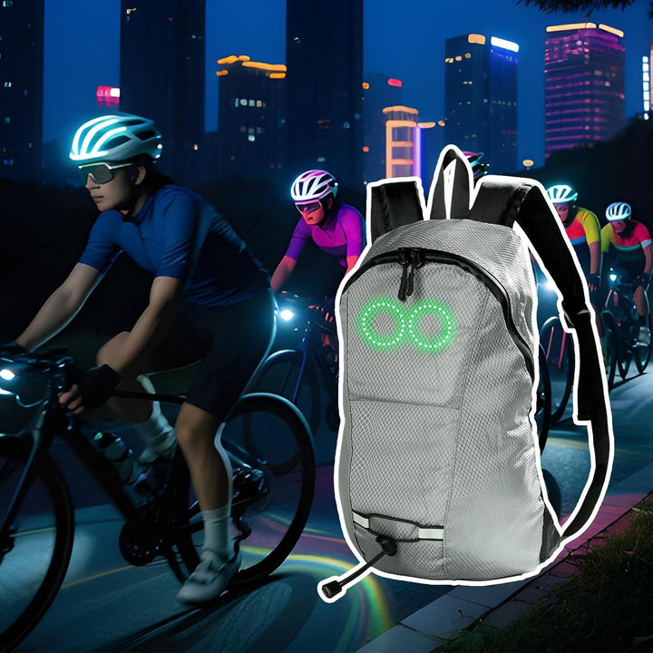 Zwarte LED reisrugzak, waterdicht en lichtgevend, vergroot zichtbaarheid tijdens avonturen en nachtleven.