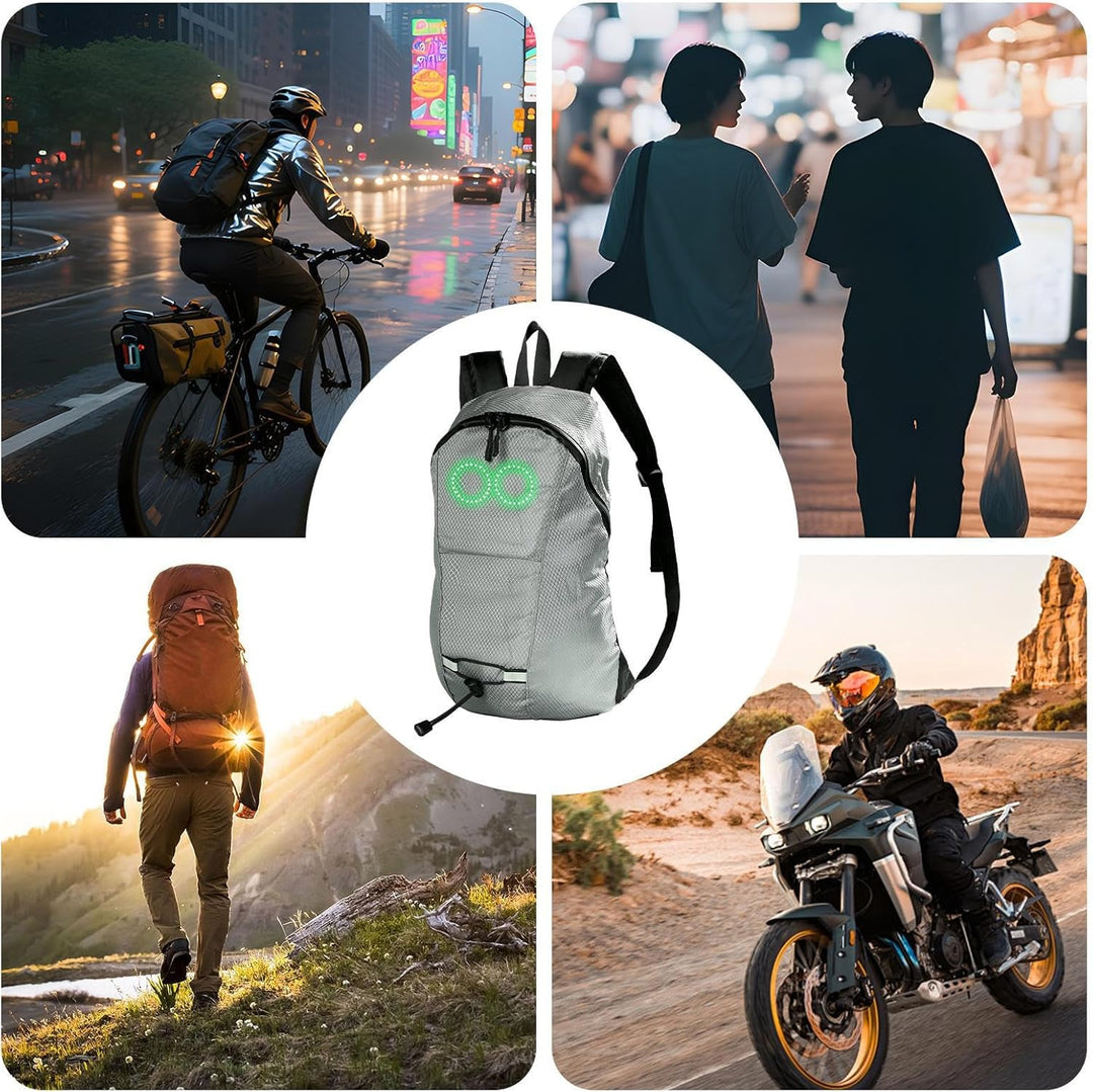 Veilige unisex rugzak met heldere LED verlichting, perfect voor fietsen en wandelen in het schemer.