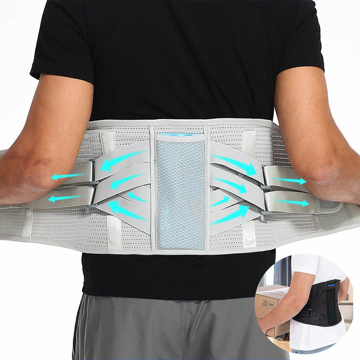 Unisex Lumbar Ease rugbrace voor optimale onderrugsteun en houdingscorrectie. Zwarte ergonomische rugsteun.