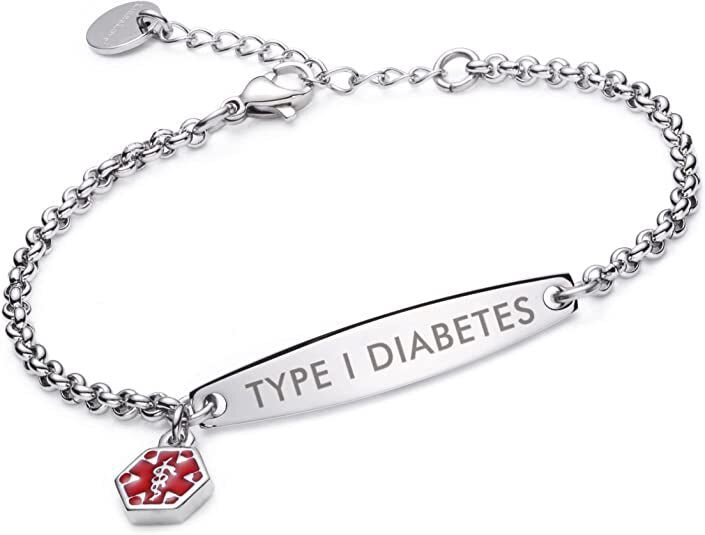 Unisex medische alert polsband voor diabetes, comfortabel gedragen voor dagelijkse veiligheid en herkenning.