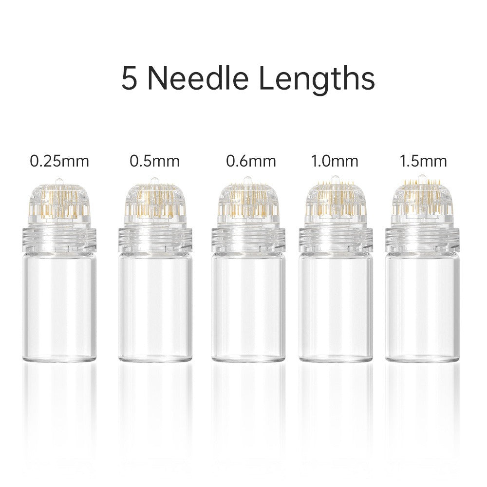 Microneedling stempel stimuleert collageenproductie voor stevigere huid en huidverbetering.