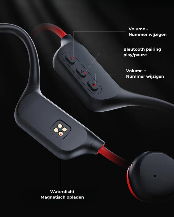 Sporter met SafeSound open-ear botgeleiding hoofdtelefoon, genietend van muziek en veilig fietsend.