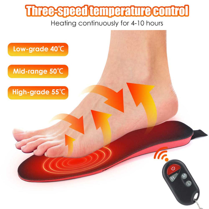 Nooit meer koude voeten met deze unisex Aurora oplaadbare verwarmde inlegzolen. Ultiem wintercomfort!