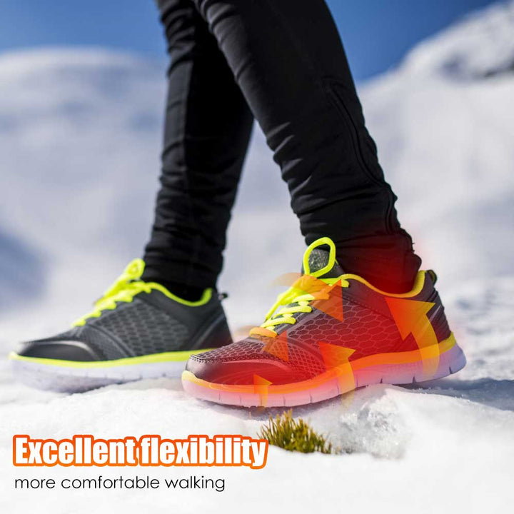 Warmte en comfort met Aurora oplaadbare verwarmde inlegzolen. Perfect voor koude voeten, skiën of wandelen.