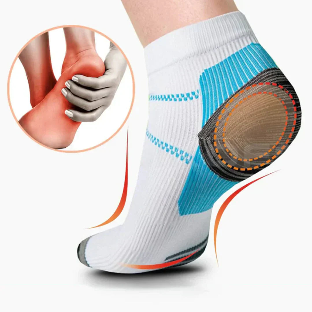 SlimSupport PRO 2.0, orthopedische compressiesokken die helpen bij hielspoor, hallux valgus en vermoeidheid.