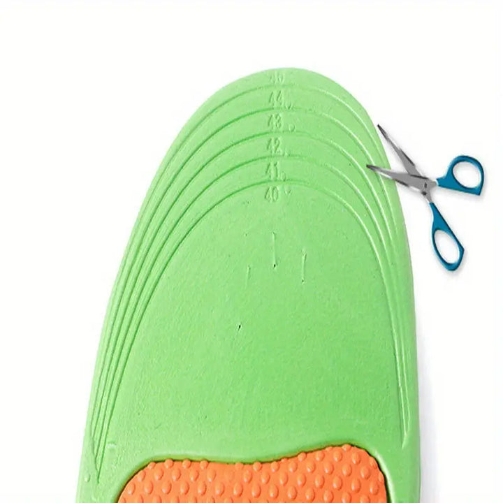 Paar comfortabele unisex steunzolen voor platvoeten, zorgen voor orthopedisch comfort en verminderen voetpijn.