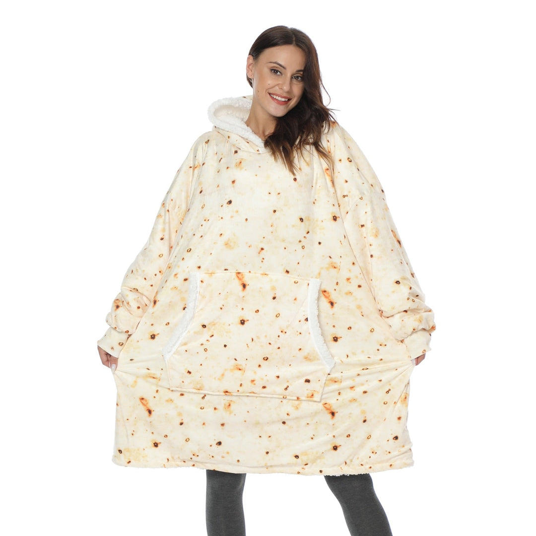 Praktische unisex hoodie deken, perfect om comfortabel thuis te werken.