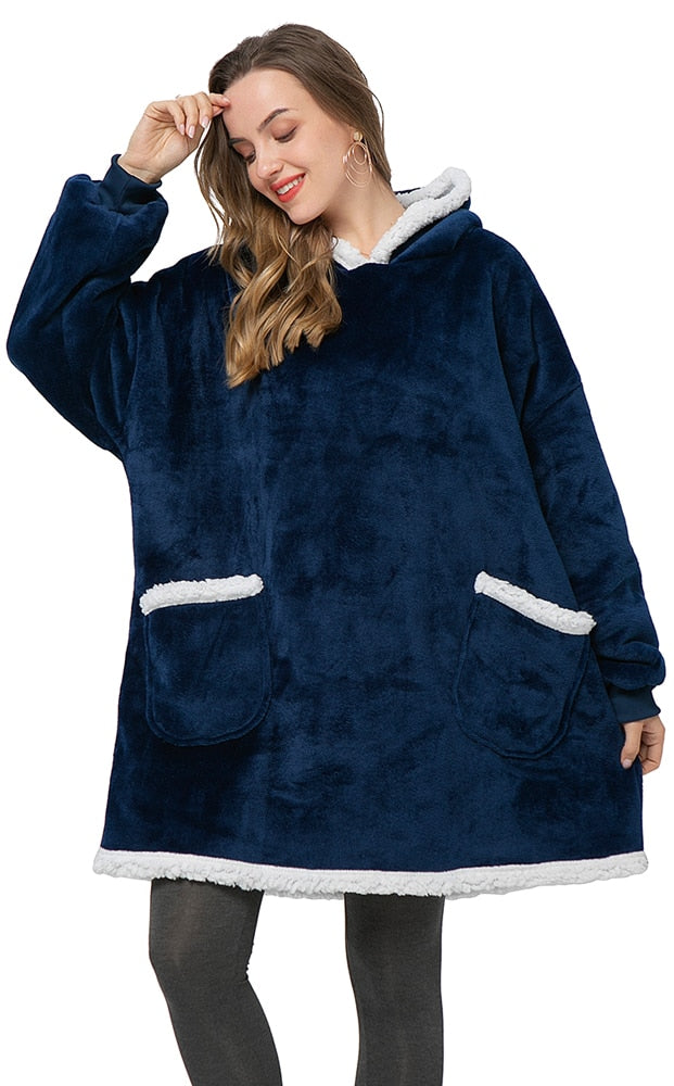 Grote, comfy hoodiedeken voor jong en oud, perfect om in weg te kruipen.
