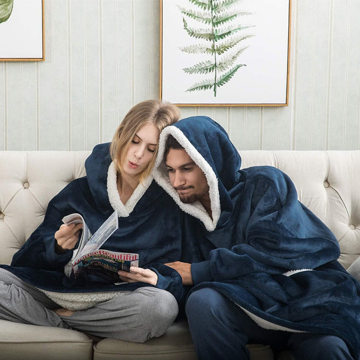 Knusse oversized plaid, ideaal voor relaxen op de bank; warm en comfortabel.