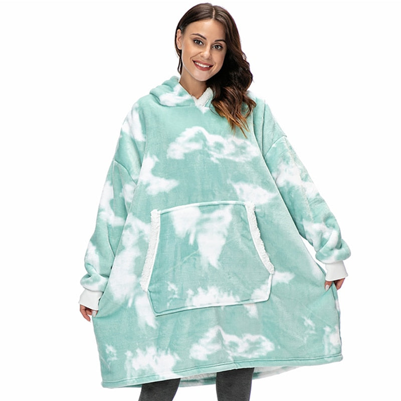 Oversized plaid met mouwen en capuchon, de perfecte loungewear voor thuis.