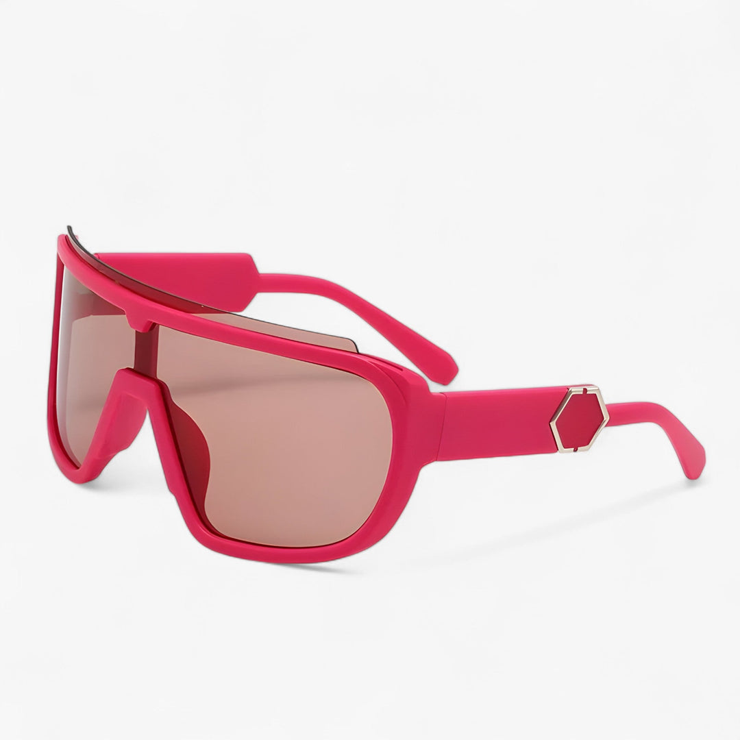 Futuristische oversized monoblock zonnebril, perfect voor festivals en als trendy accessoire met UV400 bescherming.