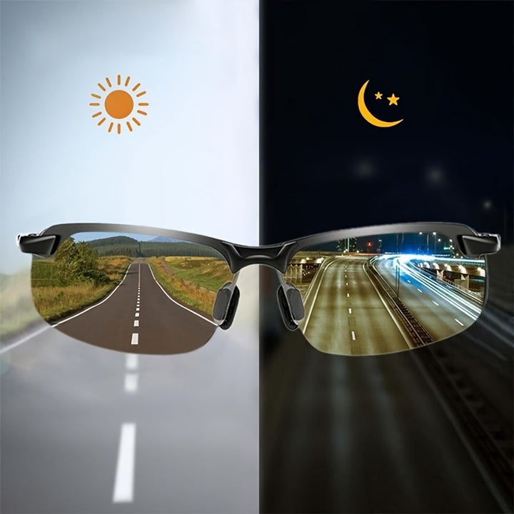 Unisex photochrome zonnebril, zelftintende glazen voor optimale UV-bescherming bij dag & nacht rijden.