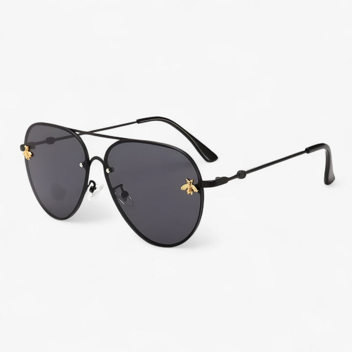 Unisex piloten zonnebril Halcyon met elegant bijendetail. Vintage stijl, UV400 bescherming.