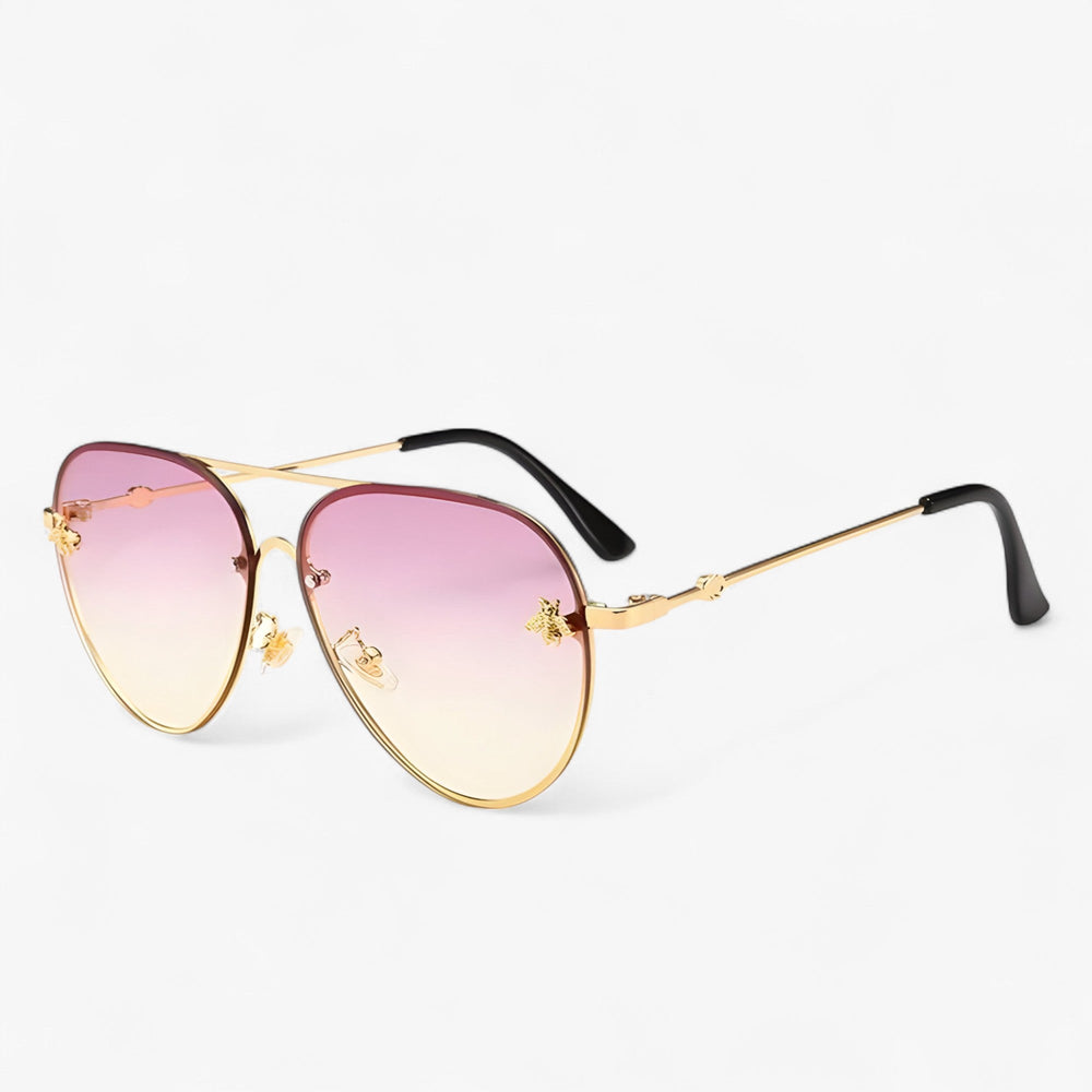 Vintage aviator zonnebril met uniek gouden bijendetail. Klassiek design, unisex en comfortabel.